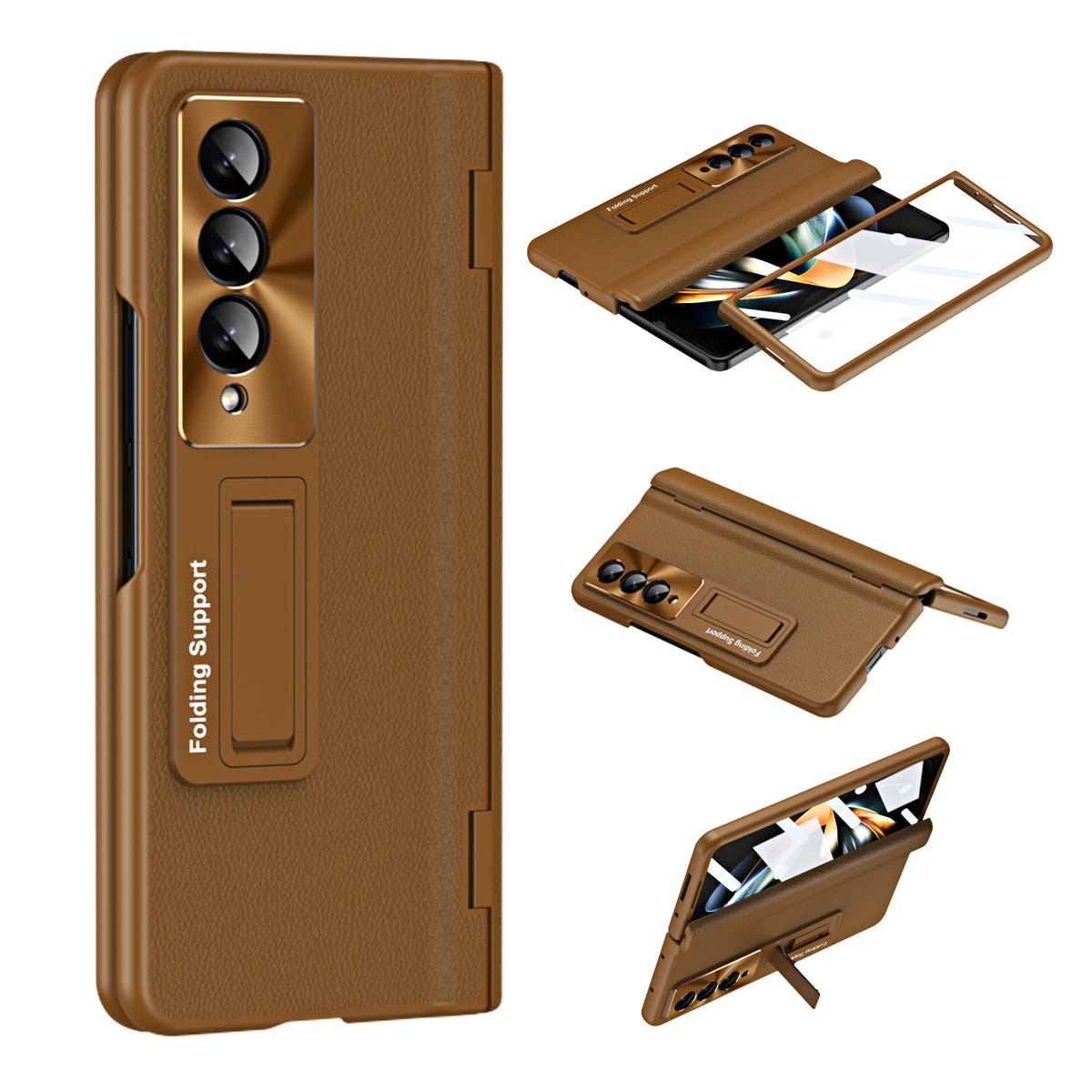 Til Samsung Galaxy Z Fold4 5G Hængselbeskyttelse Telefonetui PU-læderbelagt PC Støttebetræk med hærdet glasfilm Til Samsung Galaxy Z Fold4 5G Hængselbeskyttelse Telefonetui PU-læderbelagt PC Støttebetræk med hærdet glasfilm